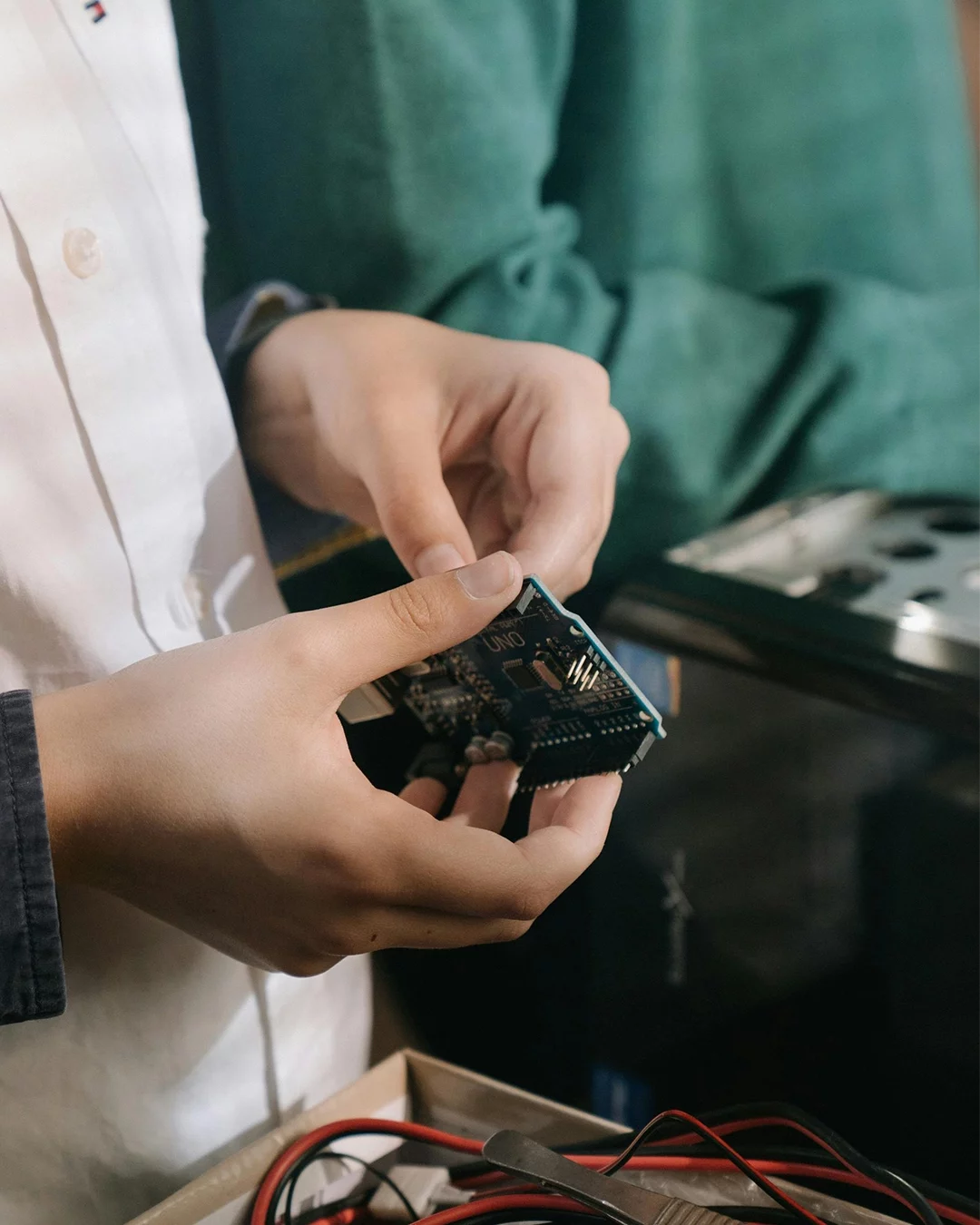 Electrician rewiring cables